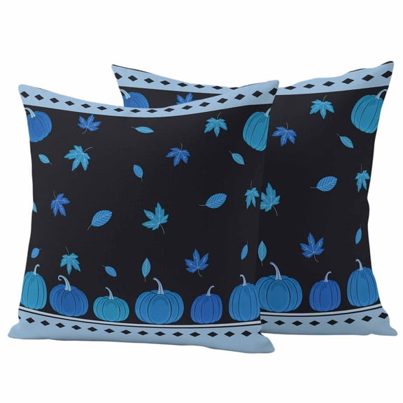Blue Pumpkin Outdoor Waterproof Pillow Covers, Fall Thanksgiving Boho Geometric Check Decorative Square Throw Pillowcase Sofa Cushion Sham for Patio/Couch/Chair, 24"x24" 2 Pack