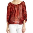 thumbnail image 3 of Rachel Zoe Bibi Silk Blend Drawstring Dolman Sleeve Top Blouse, Poppy (2), 3 of 6