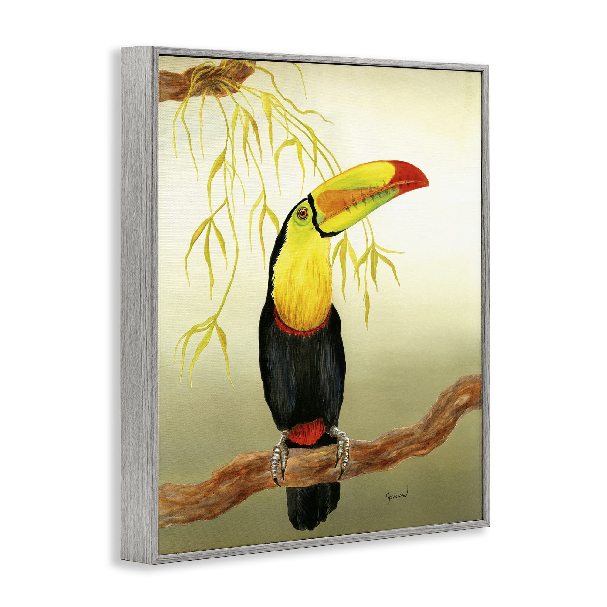 Stupell Industries One Toucan on Branch Animals & Insects Painting Gray Framed Art Print Wall Art, 11 x 14