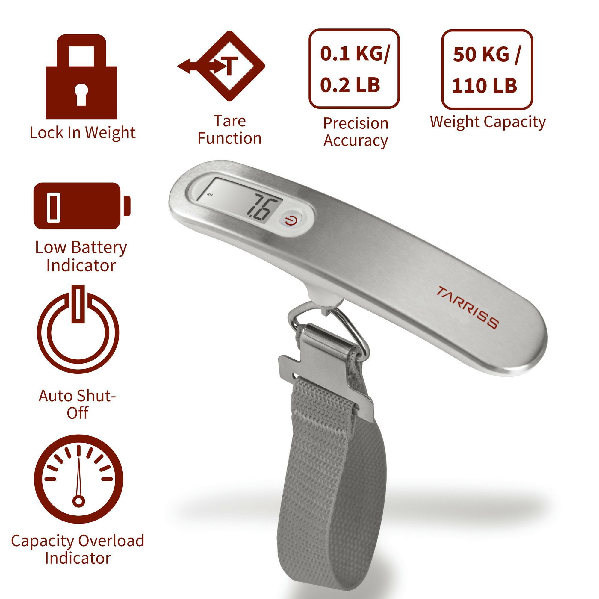 White Tarriss Jetsetter Digital Luggage Scale w/ 110 lb Capacity