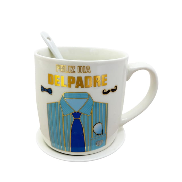 Taza Cerámica Feliz Día del Padre Cuchara y Tapa Caja Regalo azul CAMISA