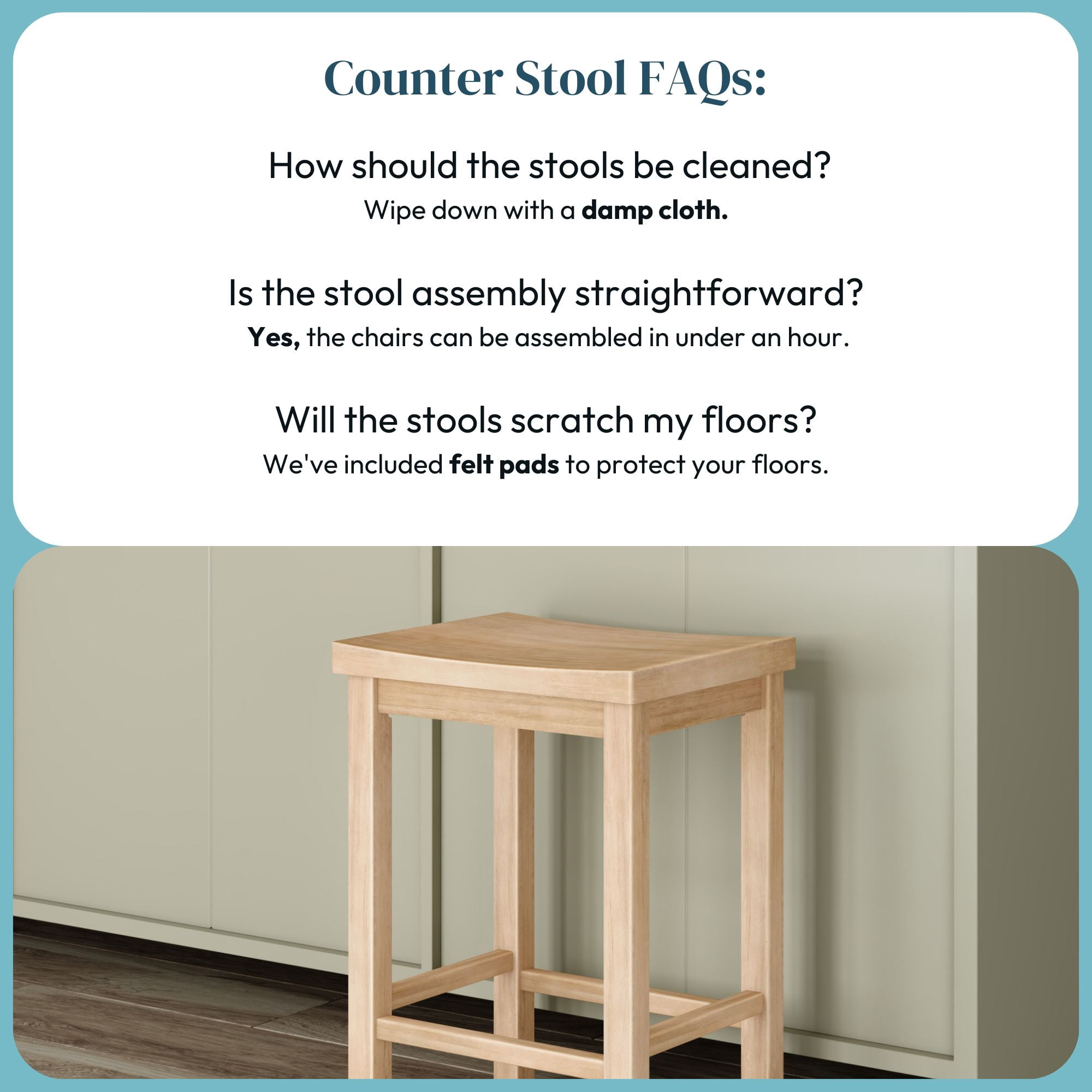 Now Furniture 24" Counter Stool, Wooden Backless Bar Height Kitchen Stool, Blonde
