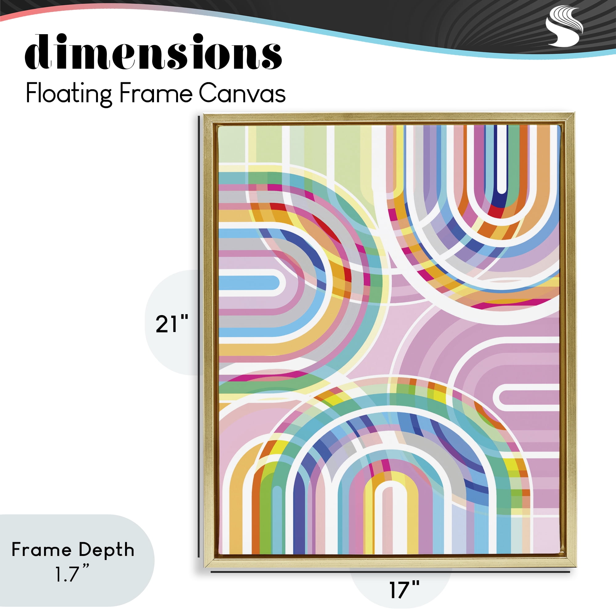 Stupell Industries Bright Playful Rainbow Arches Gold Framed Floater Canvas Wall Art, design by Amber Sterling