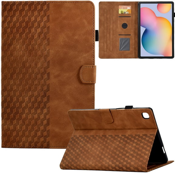 GSFY Case for Galaxy Tab S6 Lite 10.4 inch 2024/2022/2020, PU Leather Wallet Stand Protective Smart Shell with Pen Holder Auto Sleep Wake for Samsung Galaxy S6 Lite Tablet, Brown Blocks