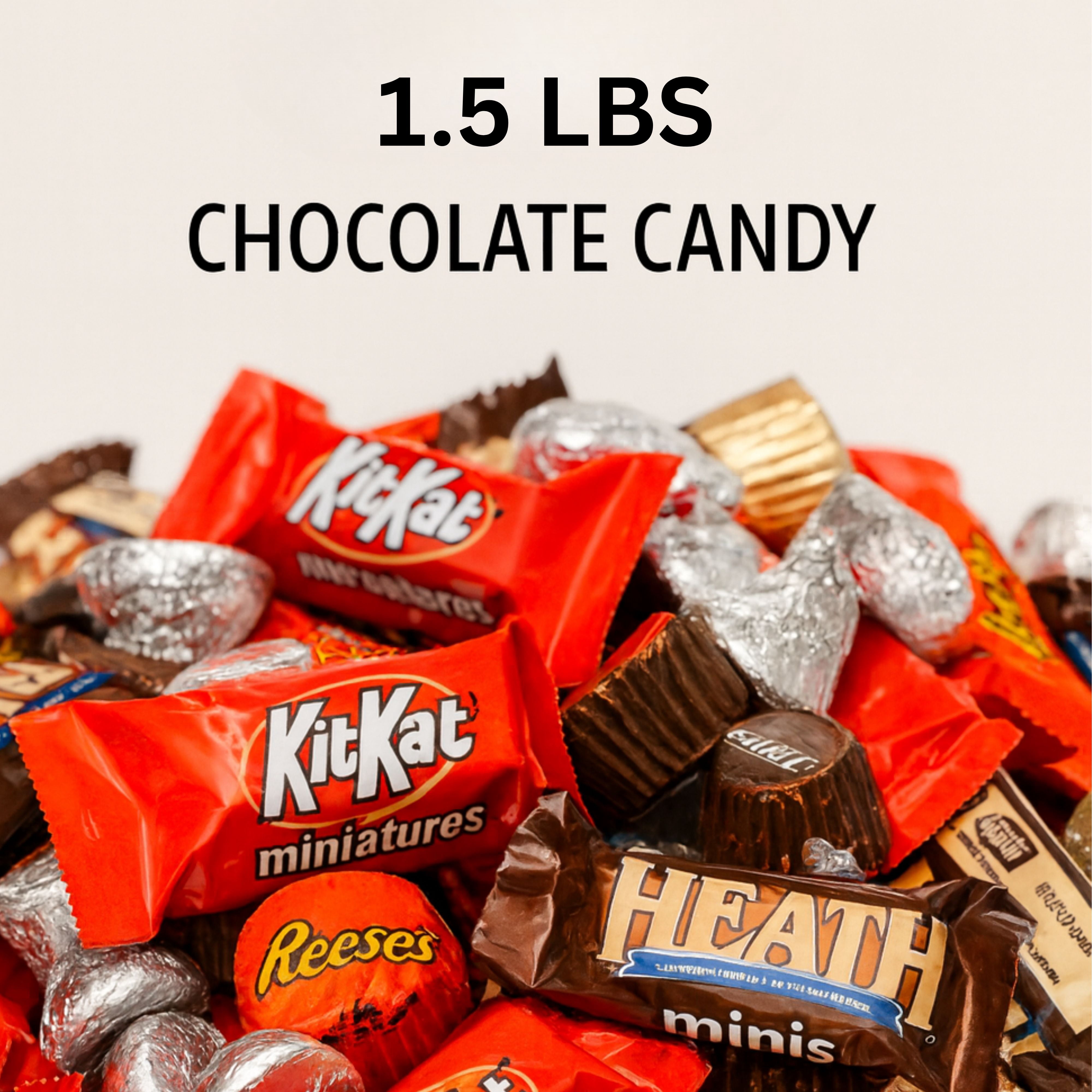 KitKat, Reese’s, Hershey’s Kisses & Heath Miniatures – 1.5 lbs Bulk Assortment of Individually Wrapped Chocolate Candy for Party Favors, Holidays, Office Snacks