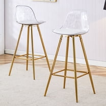 Noble House 38" Bar Chairs, PU Leather Upholstered, Compact Metal-Leg Design for Dining Room, White & Gold, Set of 2