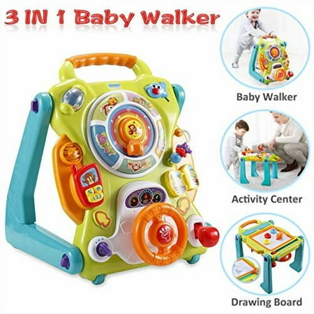 NuoPeng 3 in 1 Baby Sit-to-Stand Walker, Activity Center, Entertainment Table, Drawing Board
