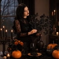 thumbnail image 4 of Halloween Artificial Banyan Leaf Branch Dark Gothic Fake Foliage Stem Spooky Home Party Centerpiece Decor for Vase Fireplace Mantel Tray Tabletop Indoor, Black #1, 27.2in, 1 Pack, 4 of 6