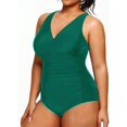 thumbnail image 2 of GHSDFBB Women Plus Size One Piece Swimsuits V Neck Tummy Control Bathing Suits Retro Ruched Swimwear, 2 of 6