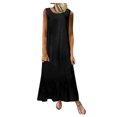 thumbnail image 1 of Robe Maxi Décontractée Sans Manches en Coton Col Rond Couleur Unie Été pour Femmes, 1 of 2