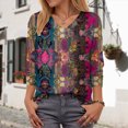 thumbnail image 2 of Towmus Womens Blouses Boho Floral Printed 3/4 Sleeve Shirts Business Work Shirt Dressy Casual Loose Tops, 2 of 5