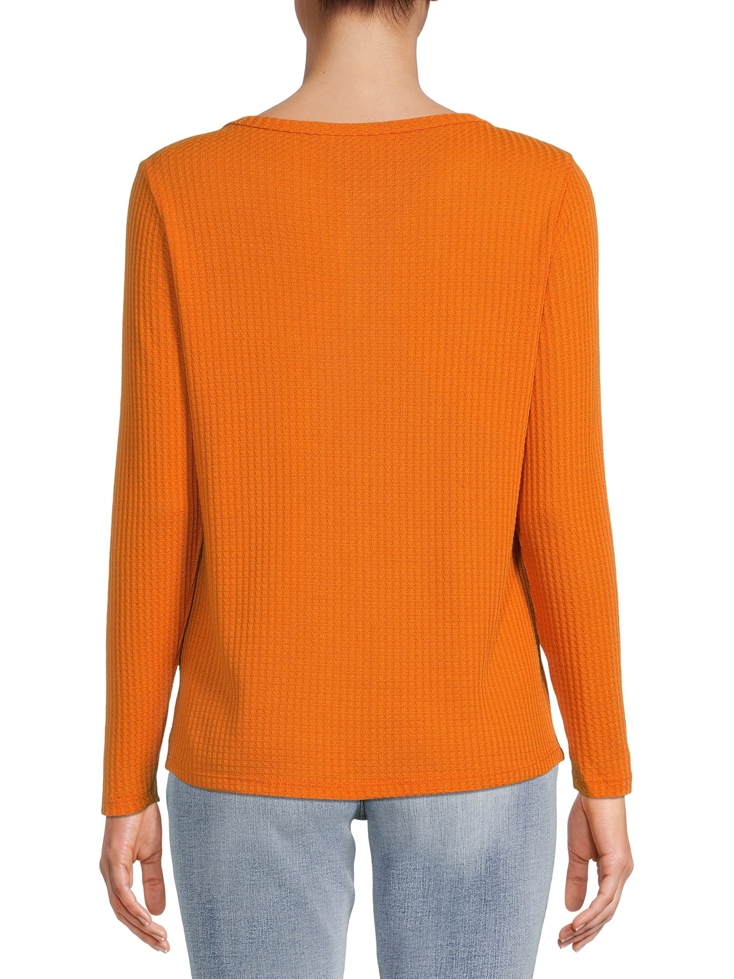 Nine.Eight Women's Waffle Knit Henley with Long Sleeves