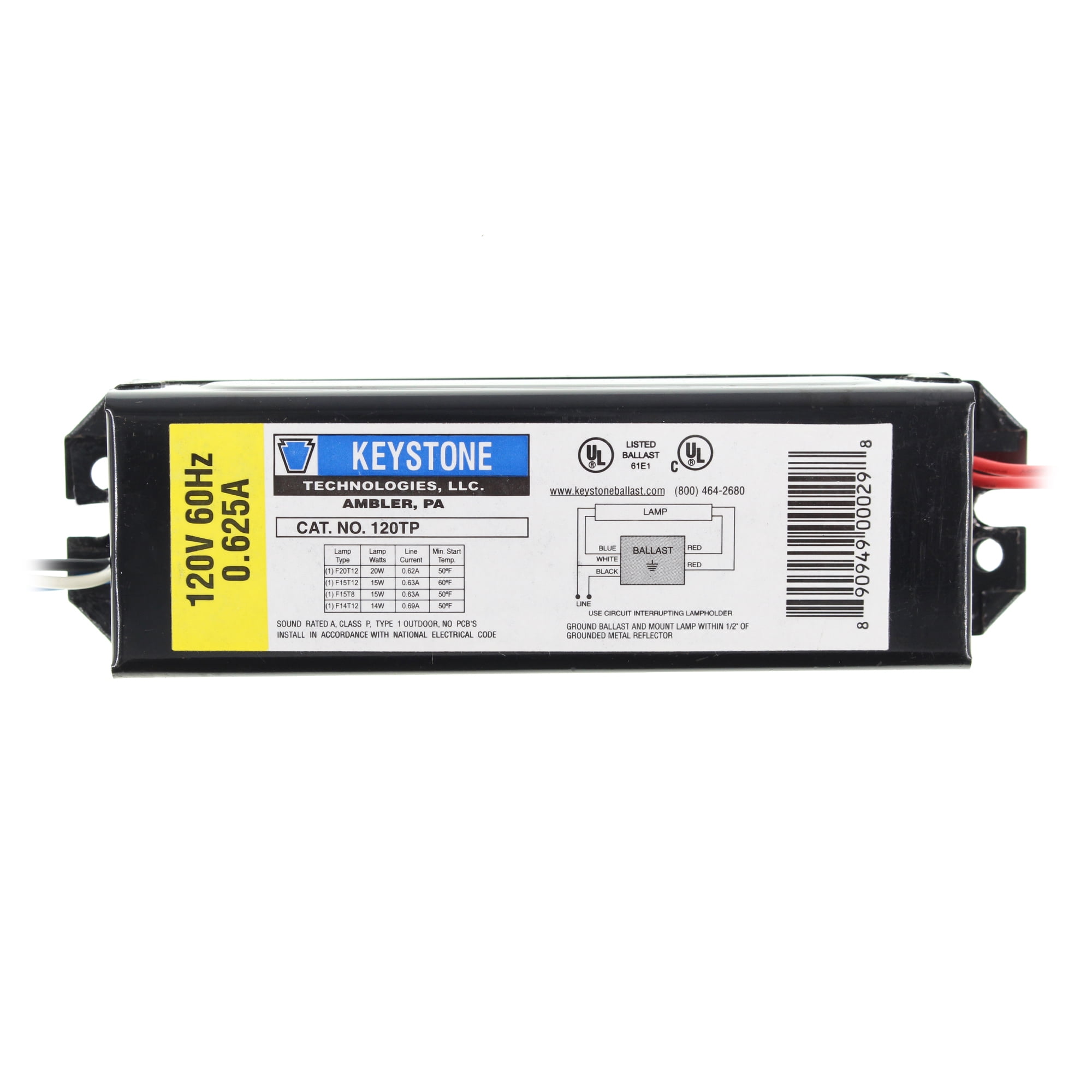 KeyStone 120TP Electronic Ballast, 1Lamp T8/T12, F20T12, 120Volt