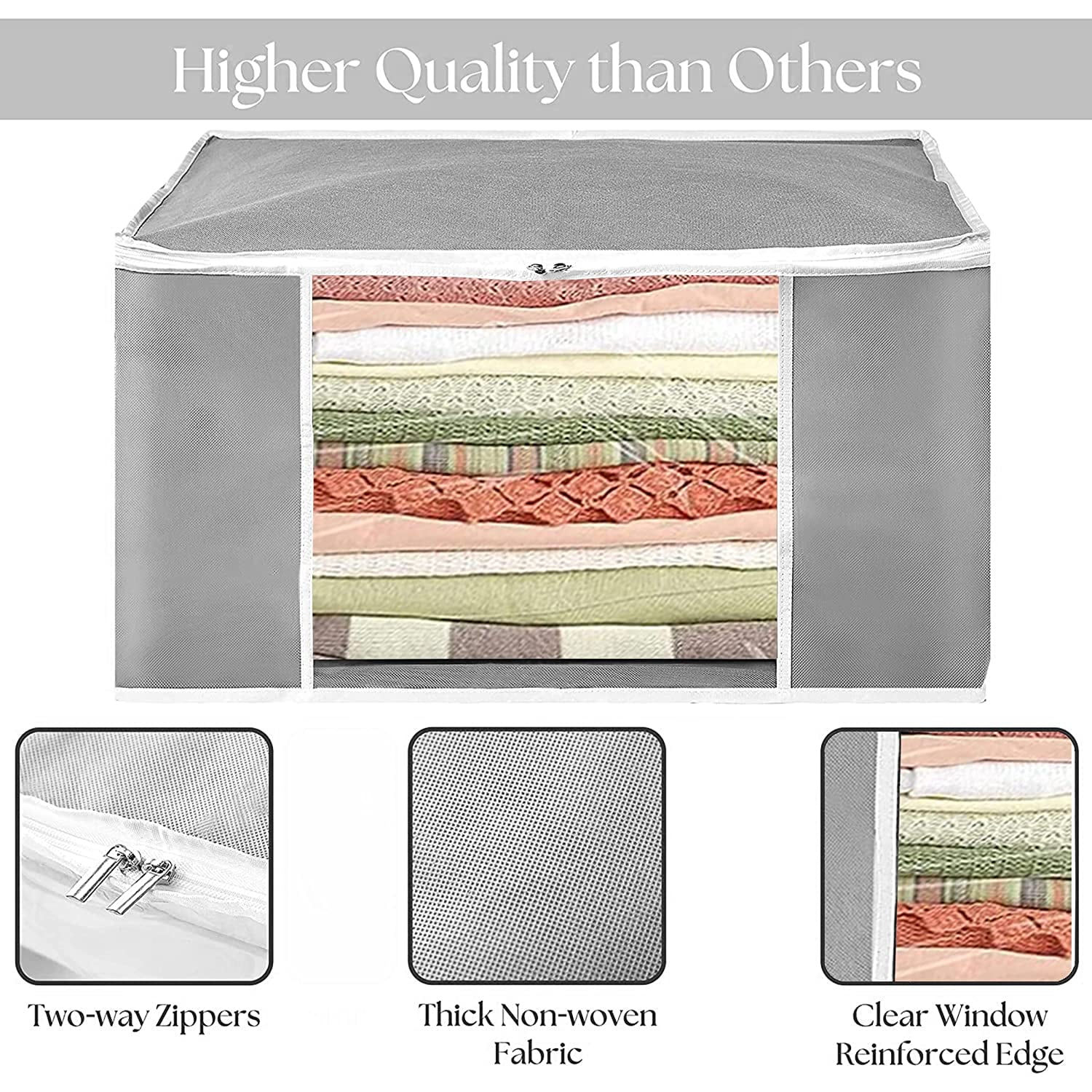 atorakushon Pack of 12 Nonwoven Fabric Foldable Garments Sare Blouse Clothes Storage Cover Bag Pouch With Transparent Window and Zip Lock (Grey)