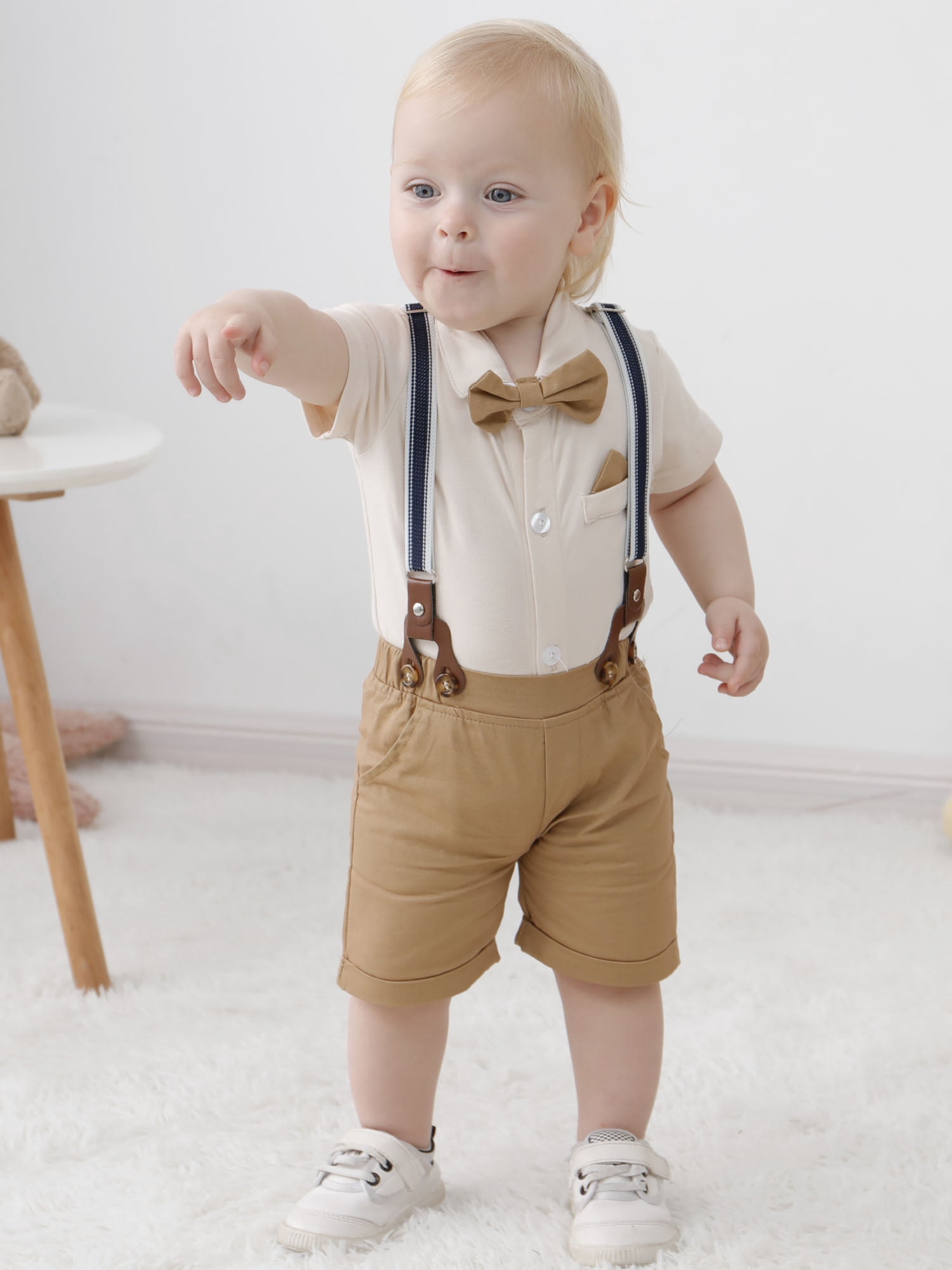 WESIDOM Infant Toddler Clothes Gentleman Shirt Suspender Pants Bowtie Summer Short Sleeve 0-24M 3pcs