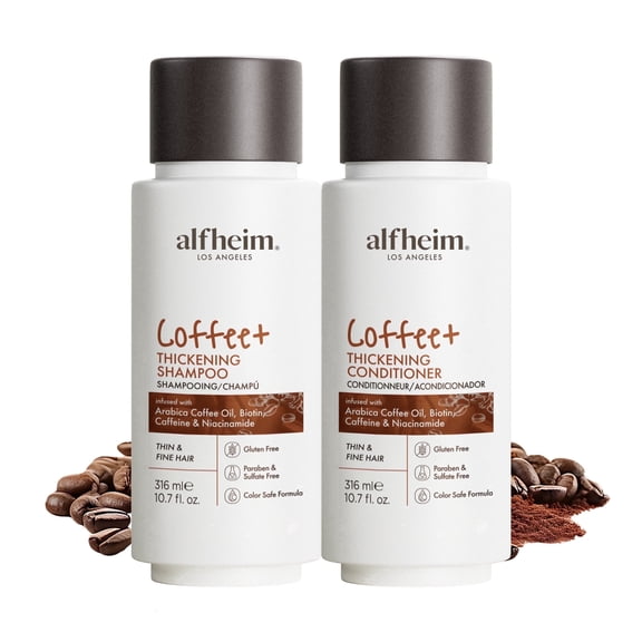 Alfheim Coffee Thickening Shampoo & Conditioner Set, 10.7 fl oz, Caffeine & Biotin Hair Care, Strengthening & Volumizing Formula for Fine or Thinning Hair, Formulated Without Animal-Derived Ingredie