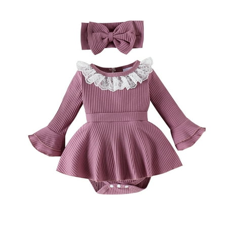 

Kwasome Baby Toddler Romper Girls Solid Color Jumpsuit Round Neck Long Sleeve Outfits Vacation Fall Winter Cute Girl Clothings Purple 12-18 Months
