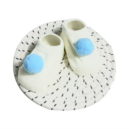 

Wanwan 1 Pair Baby Socks Pom-pom Design Non-slip Cotton Toddlers Floor Socks for Indoor