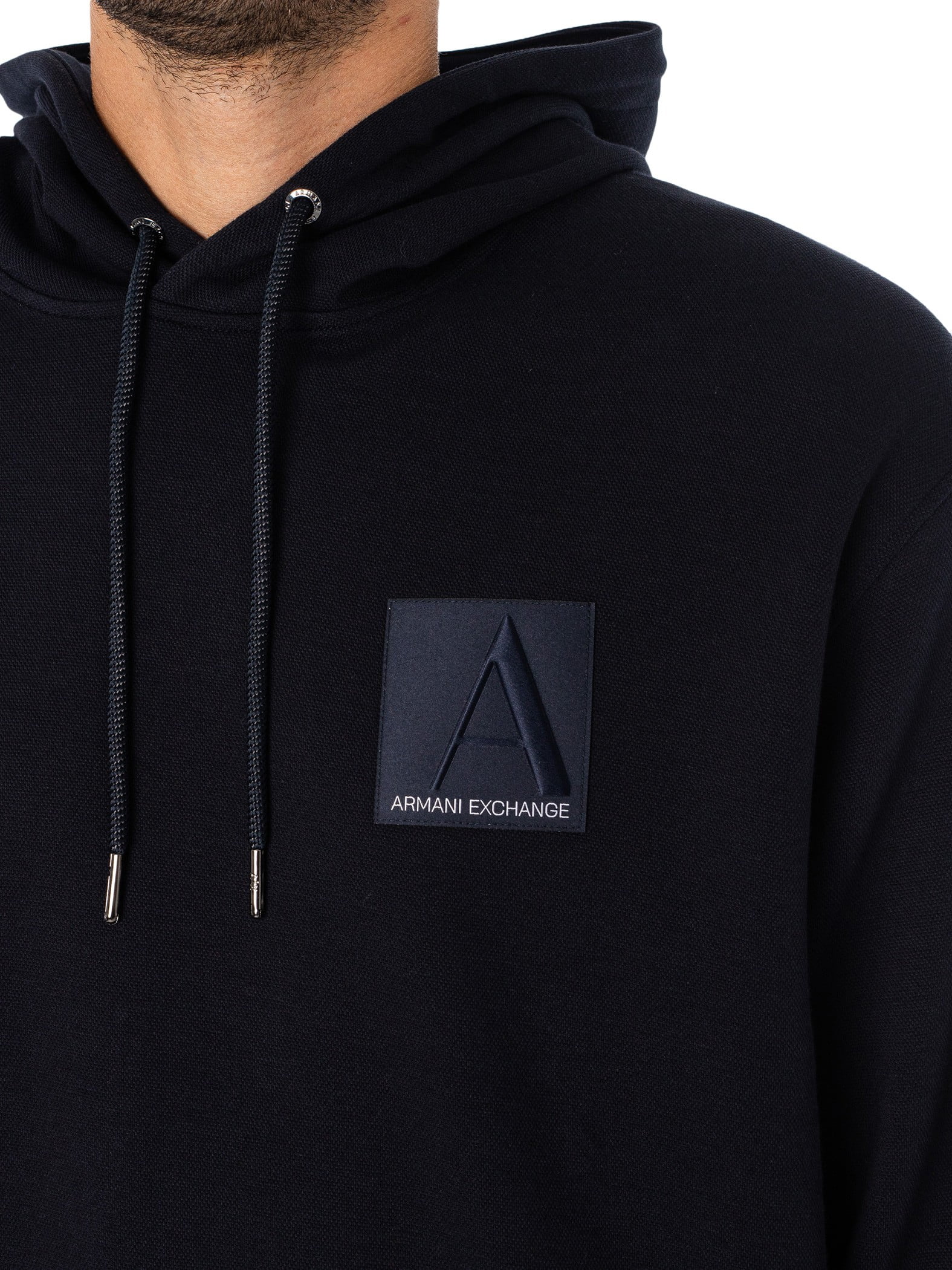 Armani Exchange Box Logo Pullover Hoodie Blue