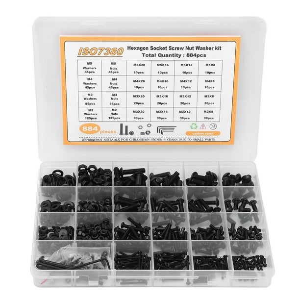 Juego De Surtido De Tornillos De Cabeza Hexagonal, Juego De Arandelas De Tuerca De Tornillo De Cabeza Semiredonda A Prueba De Desgaste 884 Piezas Para Instalación De Muebles Fyydes Screw Nut Washer Set