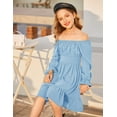 thumbnail image 3 of Oudiya Girls Tie Back Long Sleeve Dress Ruffle Hem Off Shoulder Elegant Casul Fall Dress 6-14 Years, 3 of 8