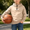 thumbnail image 6 of Boys Quarter Zip Trendy Hoodie Long Sleeve Casual Warm Front Pocket Kids Fall Pullover Sweatshirt Beige 6, 6 of 8
