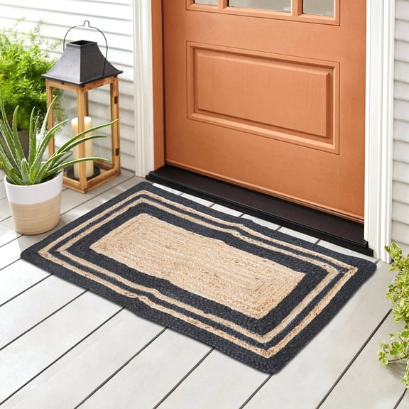 Mohil Decor Hand Woven Jute Braided Rug, 20X30 Inches - Natural, Reversible Farmhouse Accent Rugs for Living Room, Kitchen, Bedroom - 15x24 Inches (Jute Orange/Pink)