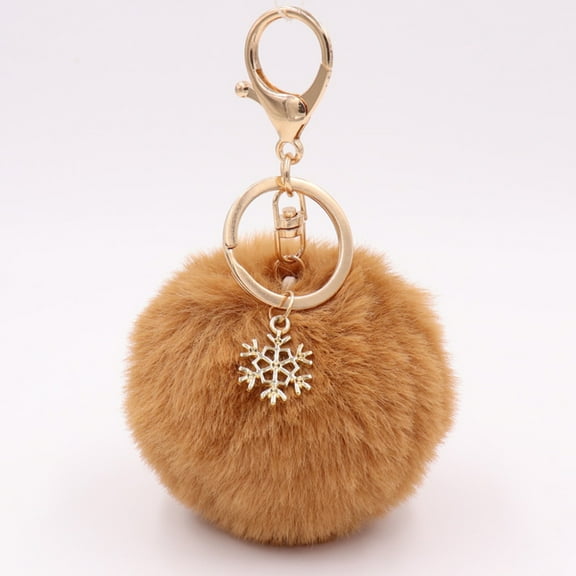 Naierhg 2Pcs Snowflake Fluffy Pompom Ball Key Chain Ring Holder Car Bag Ornament Keychain