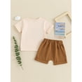 thumbnail image 3 of Niusricy Toddler Boys Summer Outfits 3M 6M 12M 18M 2T 3T Kids Crew Neck T-Shirts Fuzzy Letter Embroidered Short Sleeve Tops Elastic Waist Shorts Infanhion 2Pcs Clothes Set for Daily Vacation, 3 of 8