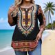 thumbnail image 1 of TaTaai Plus Size Resort Style Blouse Women's Little V-Neck Printed Top 3/4 Sleeve Floral Design Vacation Wear Loose Fit Summer Gift, 1 of 7