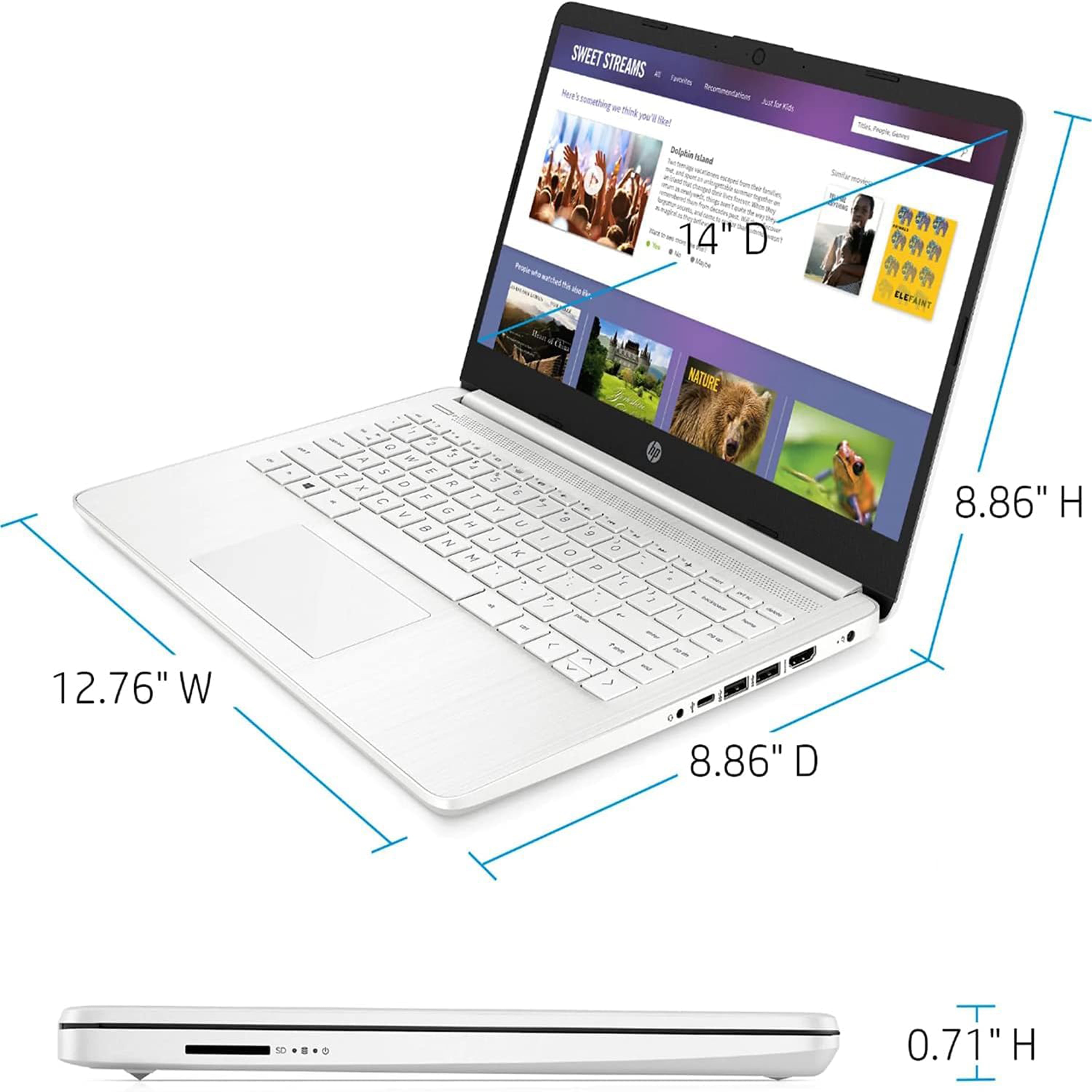 HP Laptop, 14 Inch Intel Quad-Core N4120 CPU, 8GB LPDDR4 RAM 128GB Storage(64GB eMMC+64GB SD Card), Laptops Computer, Office 365 1-Year Subscription, Numeric Keypad, Slim, Win 11 S