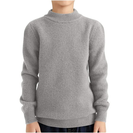 

LNWUY (4-18 Years) Children s Casual Solid Color Thickened Semi-High Neck T-Shirt Bottoming Shirt Long Sleeve Round Neck Shirt Gray 110