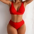 thumbnail image 2 of QLEICOM Womens Swimsuits Tummy Control Plus Size Swimsuit Coverup Sexy Bikini Solid Set Swimsuit Two Piece Filled Bra Swimwear Beachwear Red M, 2 of 7