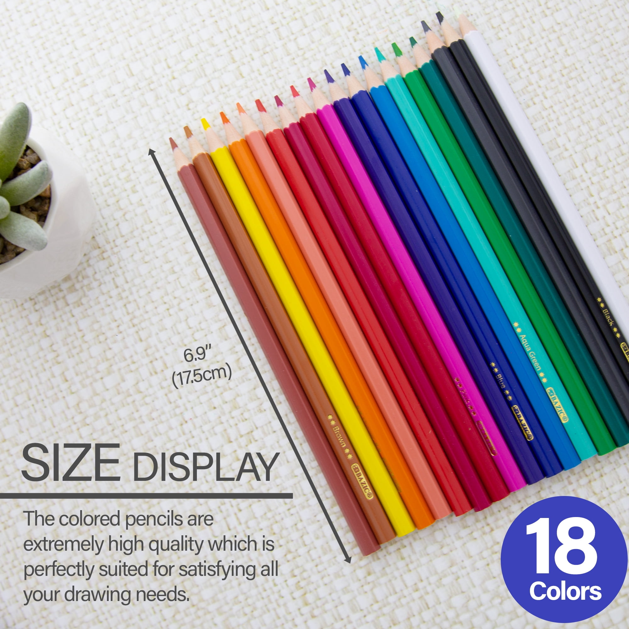 BAZIC Colored Pencils, 18 Assorted Colors, Pre-Sharpened Wood Free Coloring Pencils Set (18/Pack), 24-Packs