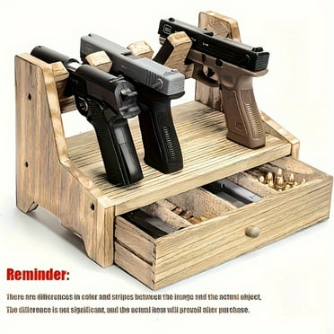 QIFEI Pistol Rack Gun Safe, Real Wood Handgun Rack Holder for Gun Cabinet Accessories, Rustic Style Gun Rack Organizer for Nightstand, Gifts for Men