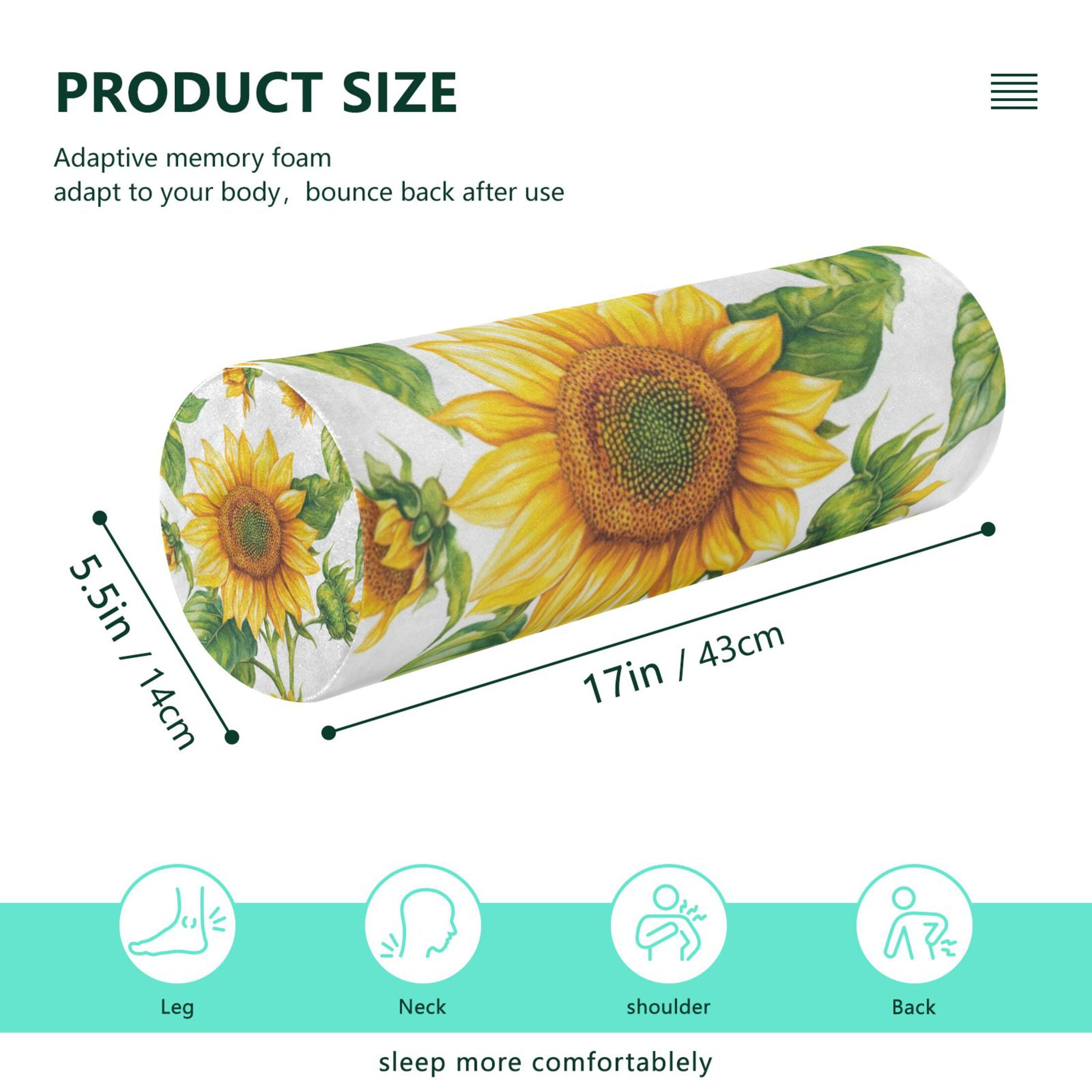 Neck pillow Round Cervical Pillow Cylindrical Pillow Lumbar Pillow Sofa Headrest Pillow Support For the Back, Neck and Head Large Yellow Sunflower
