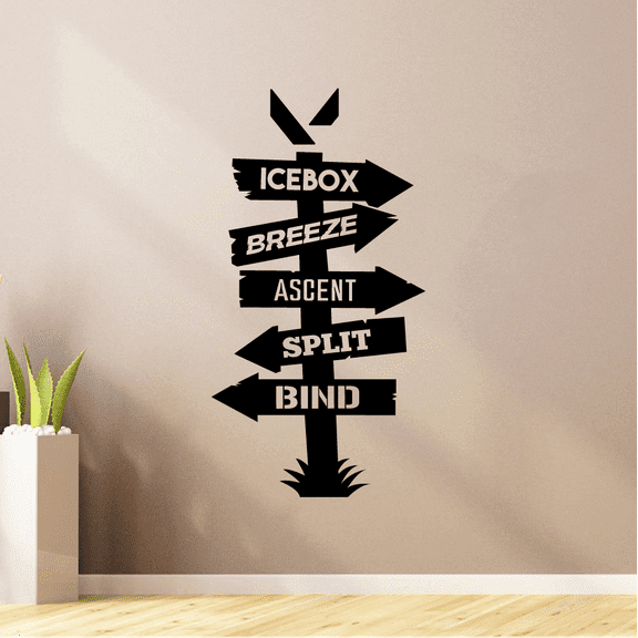 Valorant Map Names Pathway Signage Icebox Breeze Ascent Split Bind Wall Sticker Art Decal for Girls Boys Room Bedroom Gaming Room Gamer Room House Home Decor Vinyl Decoration Size (30x12 inch)