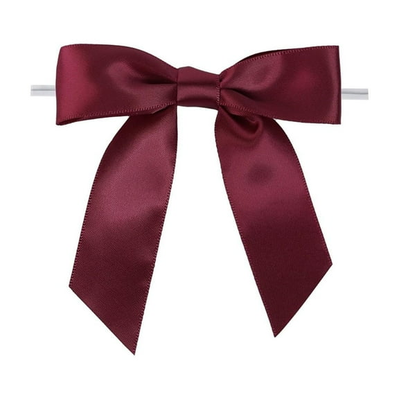 XKHAZA 50 Pack Satin Ribbon Twist Tie Bows 3.5" Pre-Tie Bows for Christmas Premade Gift Bows for Treat Bags Cake Pop Crafts Gift Bag Wedding Favors Goodies Bagging Party Decorations