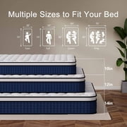 GREOO Twin Size 12 inch Hybrid Firm Gel Memory Foam Mattress with Reinforced Edge, Pocketed Springs, Pressure Relief, Mattress in a Box, Blue and White