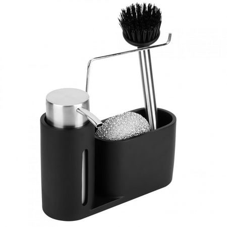 

ACOUTO 4-in-1 Kitchen Sink Tableware Set Detergent Dispenser Container Dish Cloth Rag Storage Rack Good-Looking Black