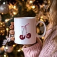 thumbnail image 4 of Trendy Coquette Pink Bow Cherry Coffee Mugs, Preppy Cute Pink Ceramic Coffee Mug, Teen Girls Gifts, Cute Girly Coffee Cup, 11oz Ceramic Cup White, 4 of 6