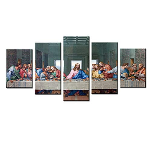 Jingtao Art 1 Jesus The Last Supper Wall Art Painting Canvas Prints Home Decoration in 5 Pieces,Stretched-Ready to Hang (8x12inchx2+8x16inchx2+8x20inch), Grey