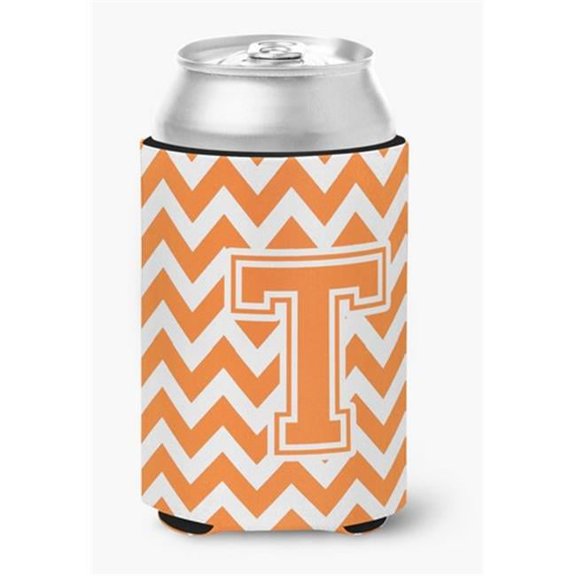 Letter T Chevron Orange & White Can or Bottle Hugger