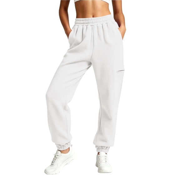 Ltctricy Women's Sweatpants Elastic Waisted Comfy Joggers with Pockets Casual Lounge Workout Pants Fall Clothes(White,X-Large)