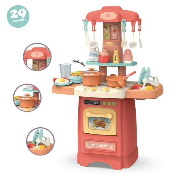 Ranliy Role Play Kitchen Playset Pretend Food Kitchen Toys For Toddlers Toy Accessories Set W Real Sounds And Lights For Kids Girls Boys Walmart Com Walmart Com