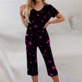 thumbnail image 2 of Garbnen Pajamas for Women Set Valentines V Neck Capri Pants and Short Sleeve Top Heart Print Pajamas Sleepwear with Pockets, 2 of 7