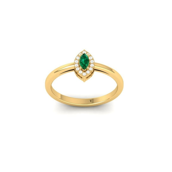Green Emerald Marquise Cut Halo Moissanite Engagement Ring, 14K Yellow Gold Plated, Unique Bridal Jewelry for Women