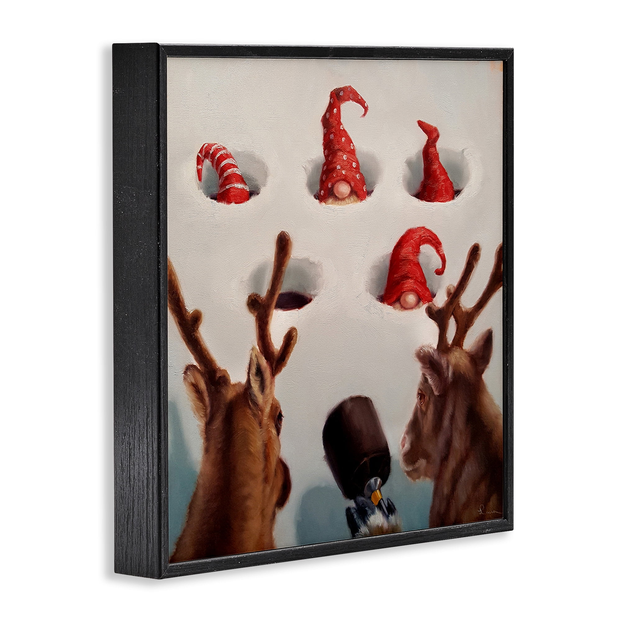 Stupell Industries Holiday Whack an Elf Humor Animals & Insects Painting Black Framed Art Print Wall Art, 24 x 24