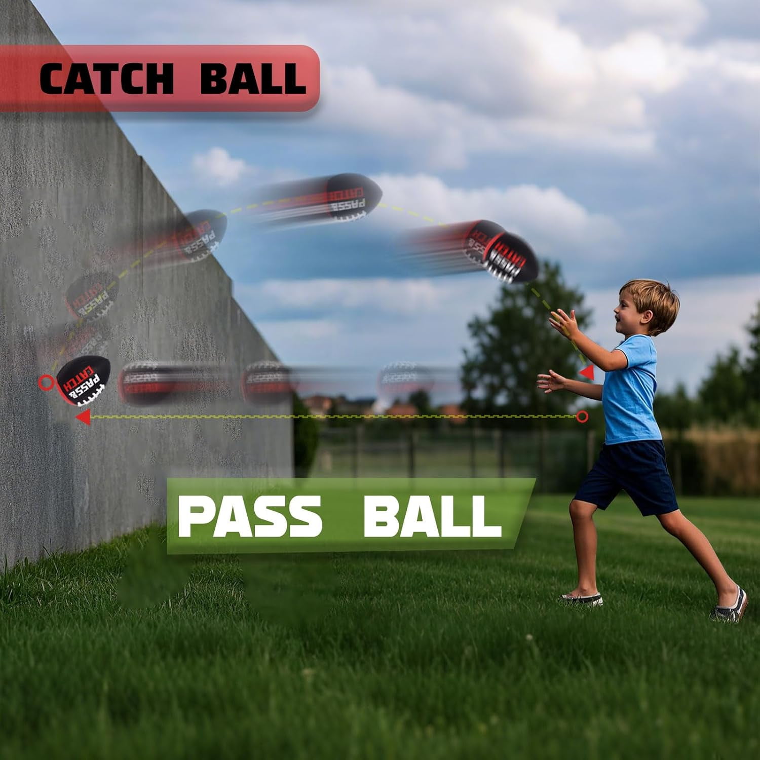 PassCatch Training Football, Peewee Size(Ages 3-9) Kids/Youth (Ages 7-13) Official Size(Ages 13+), Fatherless Bounce Back Leather Football Improving Enhance Solo Passing Catching Skills(Deflated)