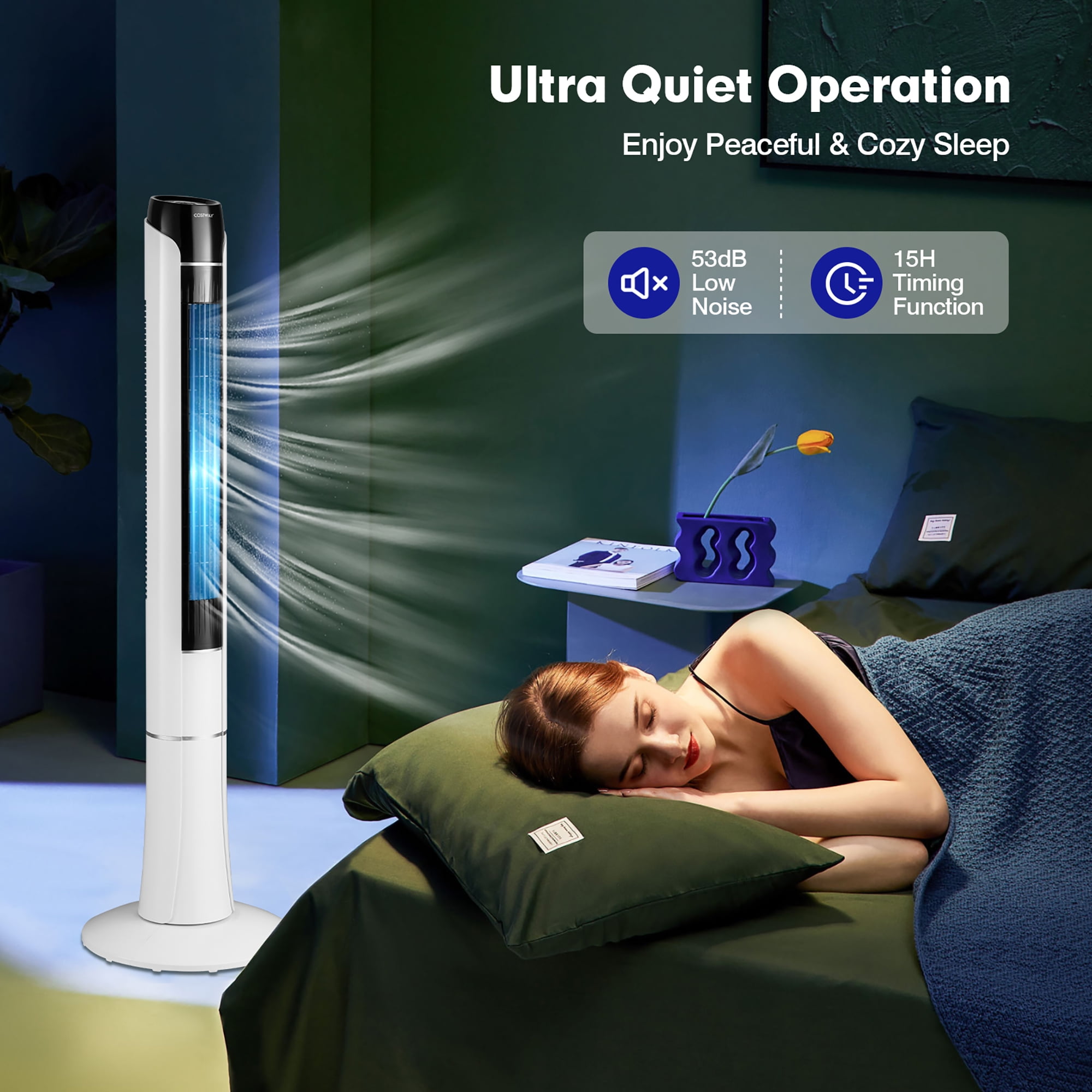 Costway Portable 48'' Tower Fan 80° Oscillating Bladeless Fan with Remote & LED Control